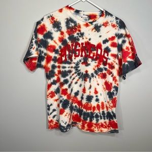 Nebraska Huskers Shirt Womens Large Red Blue Tie Dye Champion NCAA Casual Ladies
